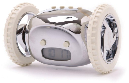 Uciekający budzik CLOCKY 13,5 cm chrom