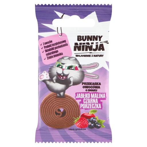 Bunny Ninja Owocowa Przekąska FRUIT ROLLS Jabłko Malina Czarna Porzeczka