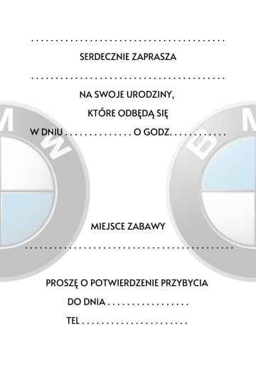 ZAPROSZENIE NA URODZINY BMW AUTO WYŚCIGI ZAPROSZENIA URODZINOWE