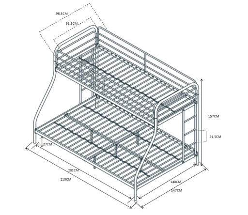 Łóżko piętrowe LM7-FX 90/140x200 czarne