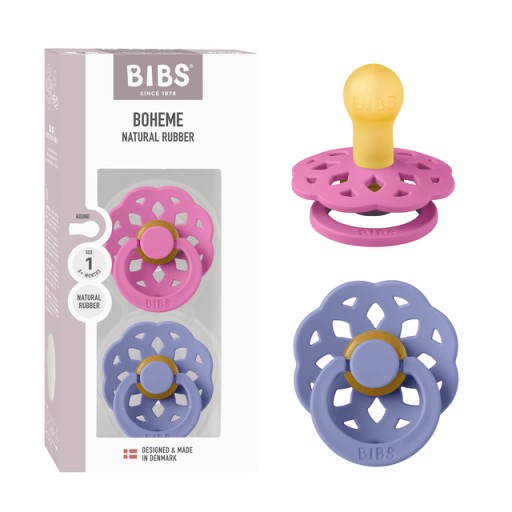 BIBS Pacifier Boheme 2 PACK Latex Size1 Bubblegum/Peri