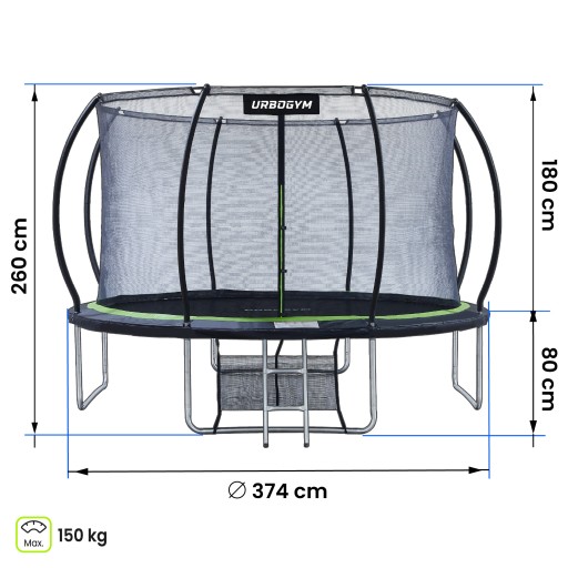 Trampolina z siatką Urbogym 374 cm FT 12 (365-374 cm)
