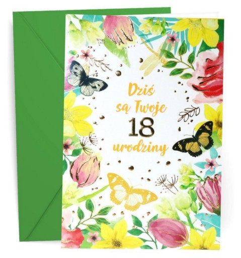 Karnet B6 Lux 18 Urodziny, kwiaty i motyle