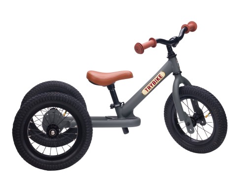 Pierwszy rowerek trójkołowy dziecięcy biegowy 2w1 szary matowy Trybike