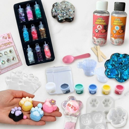 ZESTAW do robienia SLIME gniotków Z BROKATEM kocia łapka DIY + GRATIS ŁAPKA