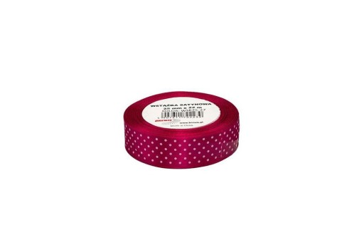 WSTĄŻKA SATYNOWA W KROPKI BORDOWA 25MMX22M