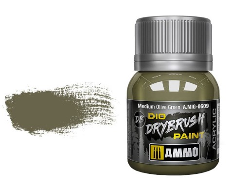 Farba AMMO of Mig Jimenez Drybrush Medium Olive Green 40ml