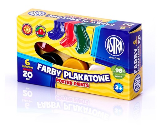 Farby plakatowe 6 kolorów 20ml Astra