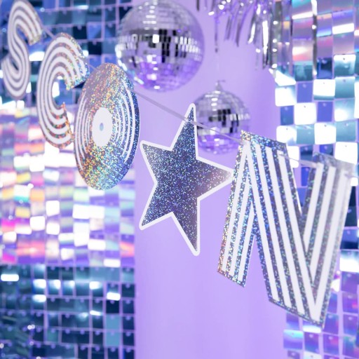 Baner papierowy Disco Night srebrne Disco, 182 cm