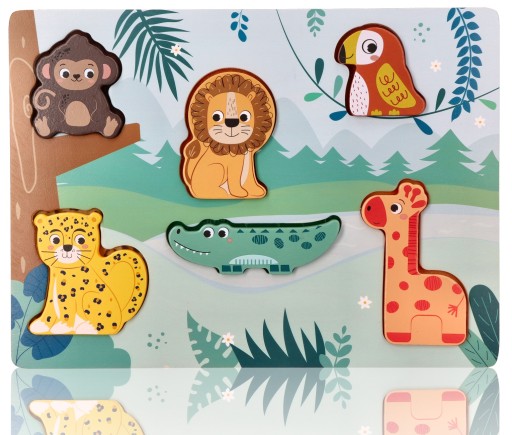 UKŁADANKA DREWNIANA DOTYKOWA 3D ZWIERZĘTA SAFARI DREWNIANE PUZZLE ZWIERZĘTA