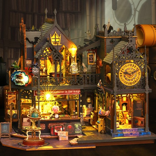Puzzle przestrzenne 3D drewniane z diodami LED i osłoną przeciwkurz
