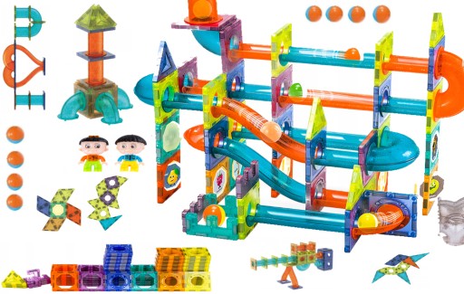 Klocki magnetyczne TOR KULKOWY 2w1 188 el magnesy zestaw klocków dla dzieci