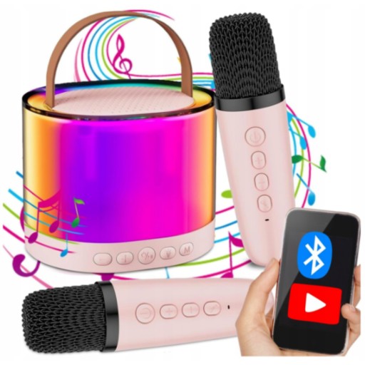 MIKROFON GŁOŚNIK BEZPRZEWODOWY RGB ZESTAW DO KARAOKE BLUETOOTH 2 MIKROFONY