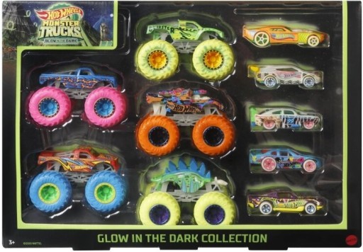 Pojazd Hot Wheels Monster Truck świecący w ciemności 1:64 zestaw 10 szt.