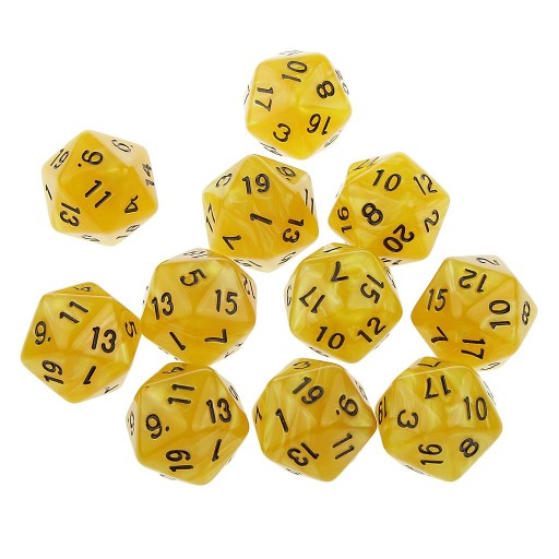 10x Yellow Twenty Sided Playing RPG