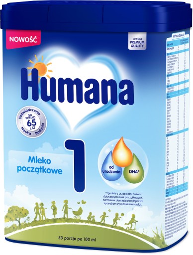 Mleko początkowe Humana 1 w proszku 750 g 0-6 miesięcy x 4 szt.