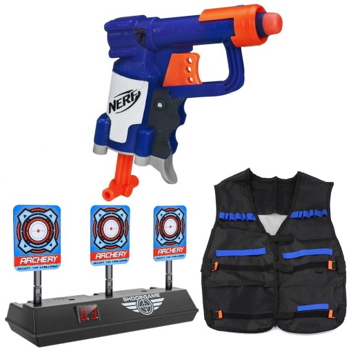 PISTOLET NERF JOLT ZESTAW DODATKÓW + ELEKTRONICZNA TARCZA 3CELE + KAMIZELKA