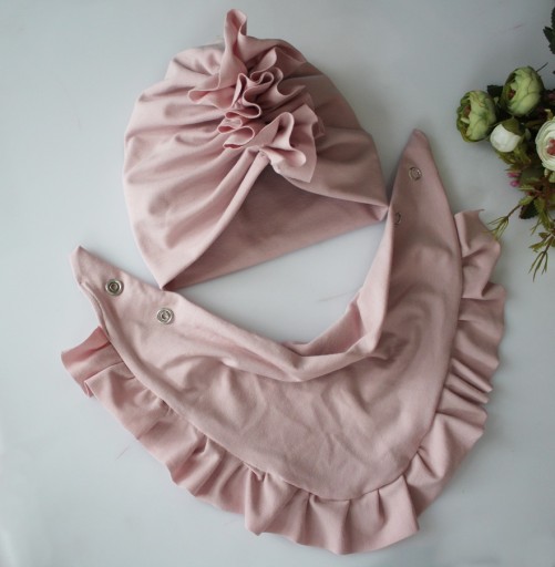Zestaw turban podwójny chusta 36-38 ok 0-1,5 mc brudny róż wiosna/jesień