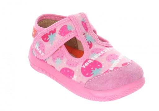 MILAMI 226 BR-22 PINK - kapcie dziewczęce różowe w truskawki na rzep roz.21