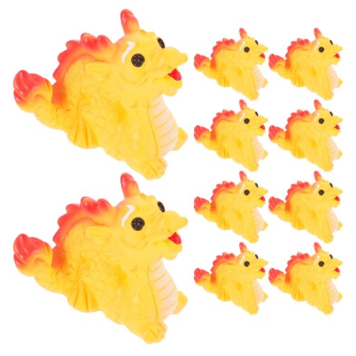 10 SZTUK WYJĄTKOWYCH, ŻÓŁTYCH MINI FIGURK DRAGONÓW - ELEGANCKA SZTUKA Z ŻYWICY