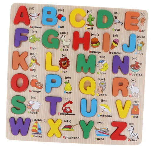 Drewniane puzzle dla dzieci, ABC, pokrętło