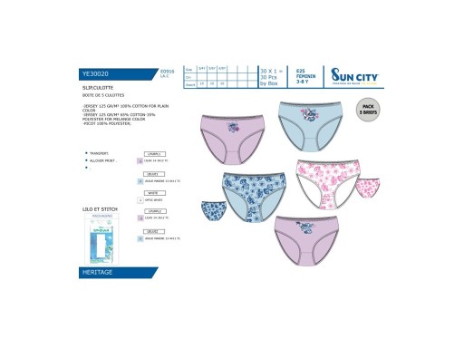 Majtki dziewczęce Stitch - 5 sztuk w pudełku, rozmiar 116-128 cm