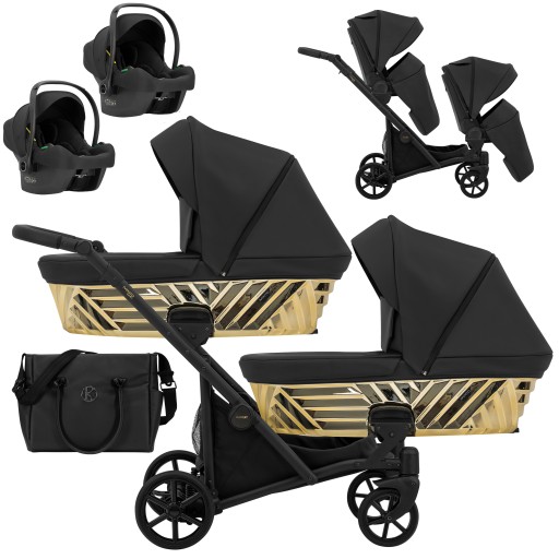 Wózek Bliźniaczy 4w1 Ivento DUO Glam 17 Black Pearl Czarno Złoty | KUNERT