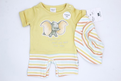 Disney Baby Newborn komplet: rampers + kapelusz, słonik Dumbo r.50