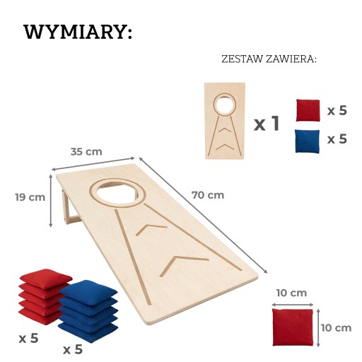 Gra w CORHOLE dla dzieci i dorosłych, Plansza do Rzutów + 10 Woreczków