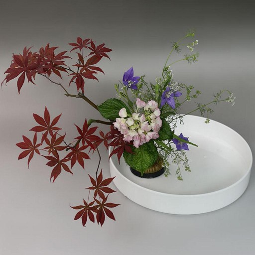 Japońska waza na kwiaty Ikebana, okrągła, typu Suiban, biała, 28 cm
