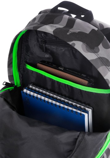 PLECAK MŁODZIEŻOWY MORO DISCOVERY CAMO GREEN NEON / TYŁ PIANKA EVA