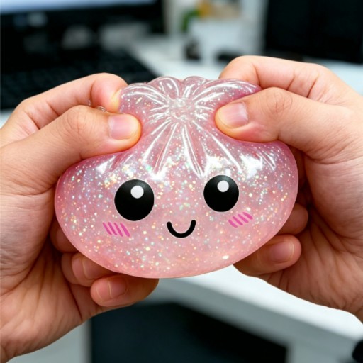 Różowa zabawka antystresowa typu "squishy" w kształcie pierożka, kryształowa, uspokajająca