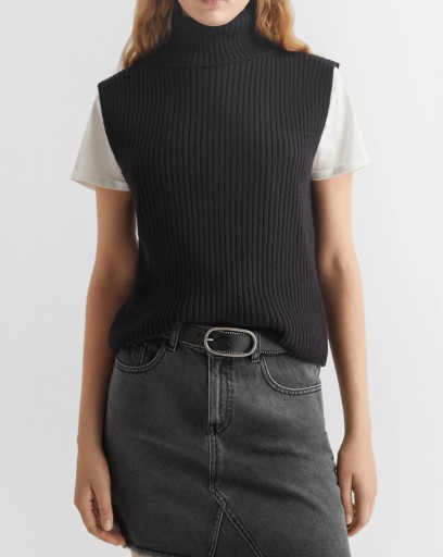 MANGO TEEN elegancki bezrękawnik dzianinowy z golfem czarny XS (158)