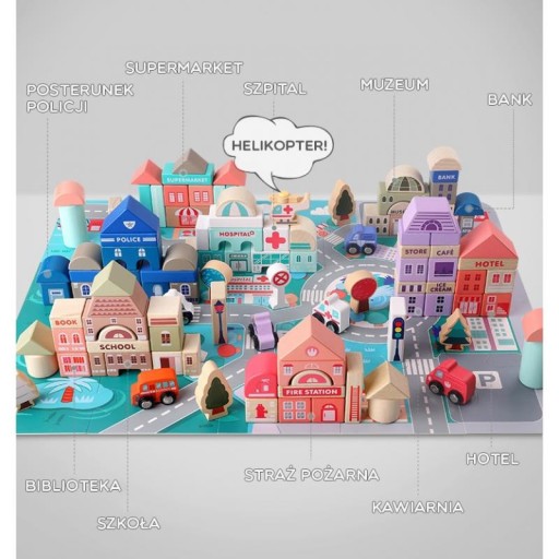 Zestaw Zbuduj Miasto Drewniane Klocki Edukacyjne 115 el. WOOPIE 30692