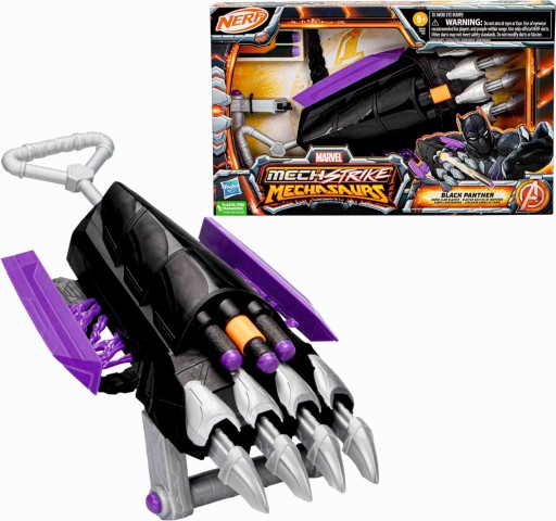 Marvel NERF Mech Strike Mechasaurus BLACK PANTHER Rękawica+ STRZAŁKI 5+ Lat