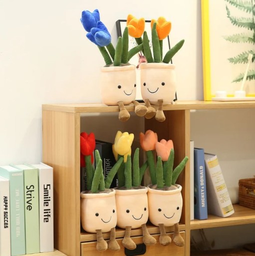 PLUSZOWE TULIPANY W DONICZCE DEKORACJA KWIATEK MASKOTKA RÓŻNE KOLORY