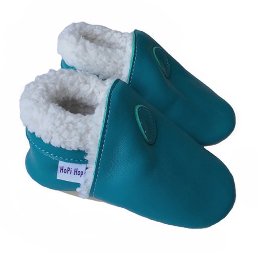 Hopi Hop skórzane kapcie Zimowe turkusowe 18, długość wkładki 11,5 cm
