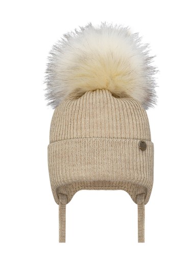 BARBARAS OMNIS CZAPKA POMPON WEŁNA MERINO BEŻOWA R 40-42