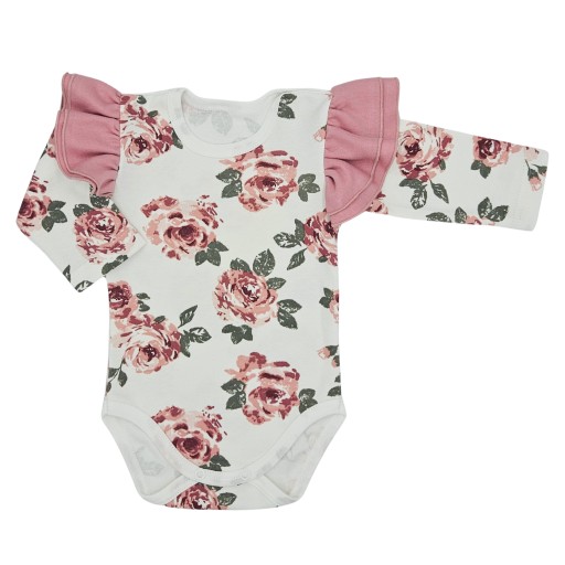 Komplet niemowlęcy dla dziewczynki, zestaw body spodnie z falbankami r.68