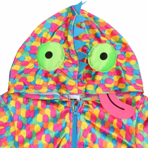 STRÓJ KARNAWAŁOWY ONESIE KOLOROWA JASZCZURKA Z JĘZYKIEM 98/104 KOSTIUMY