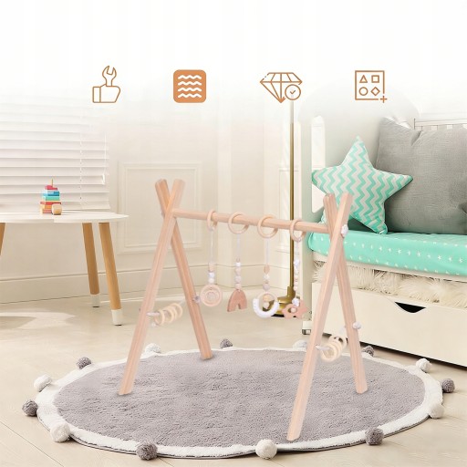 Stojak Edukacyjny Gimnastyczny Drewniany Baby Gym dla Dzieci i Niemowląt