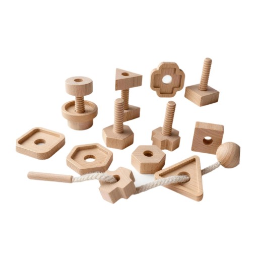 Drewniana zabawka do sznurowania, kompaktowa, wczesna edukacja, dopasowywanie kształtów, puzzle sensoryczne