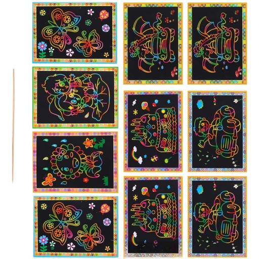 10 SZTUK ZABAWEK DO RYSOWANIA DLA DZIECI, RĘCZNIE MALOWANE ZDRAPKI, GRAFFITI DIY PAPIER