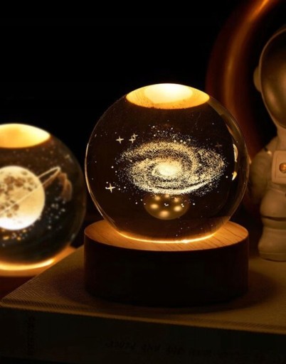LAMPKA NOCNA LED SZKLANA KULA UKŁAD SŁONECZNY PLANETY KOSMOS GALAKTYKA 3D