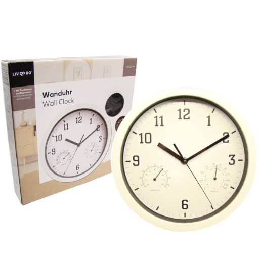 Zdjęcie oferty: ZEGAREK ZEGAR ŚCIENNY ZEGAR NA ŚCIANĘ BIAŁY 25 cm termometr / higrometr