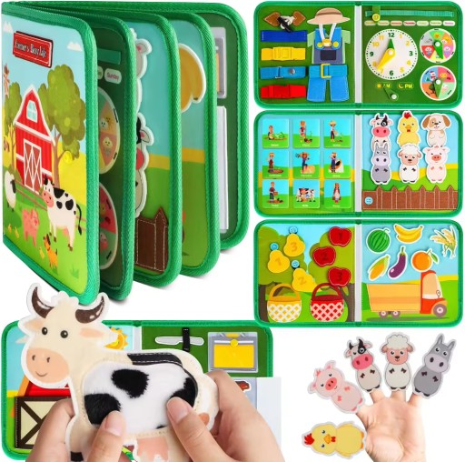 Tablica Manipulacyjna Sensoryczna filcowa książeczka dla dzieci farma zwier