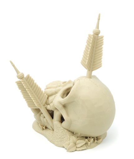 Czaszka z wbitą strzałą - wieża do kości - Skull Dice Tower Kostny biały