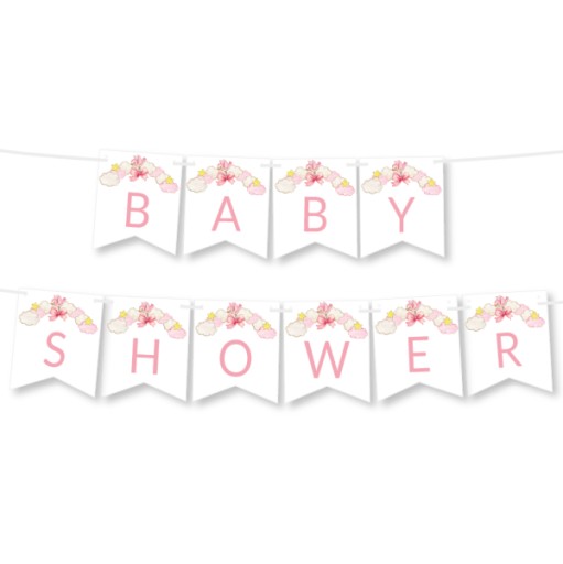 Girlanda BABY SHOWER - chmurki różowe BANER