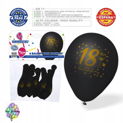 BALONY URODZINOWE CZARNE HP BIRHTDAY 6SZT 25CM