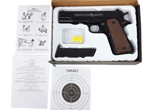 PISTOLET METALOWY COLT M1911 NA KULKI REPLIKA ASG IMITACJA DREWNA Z BLOKADĄ